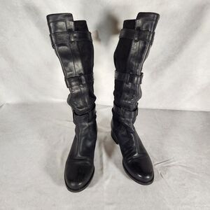 Cole Haan Women's Black Leather & Suede Buckles Tall Riding Boots